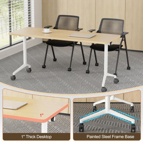 Conference Room Table 4 Pack, Modern Folding Training Tables with Flip Top, Mobile Table with Four Locking Wheels, Executive Desk for Meeting Room, Office, Classroom（Wood Tone）