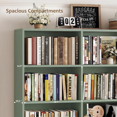 71" Tall Triple Wide Bookshelf with Storage Drawers & Doors, Green