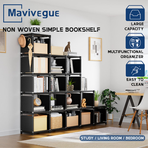 Bookcase, 18-Cube Extra Large Book Shelf, DIY Cube Storage Organizer for Bedroom, Living Room, Home Office - Black