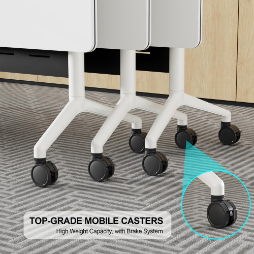 Conference Room Table 6 Pack with Privacy Barrier, Modern Folding Training Tables with Flip Top, Mobile Table with Four Locking Wheels, Executive Desk for Meeting Room, Office, Classroom