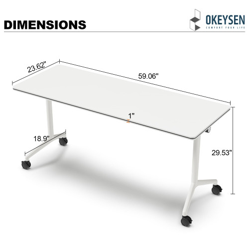 Conference Room Table 8 Pack, Modern Folding Training Tables with Flip Top, Mobile Table with Four Locking Wheels, Executive Desk for Meeting Room, Office, Classroom 59.06”x23.62”x29.53”
