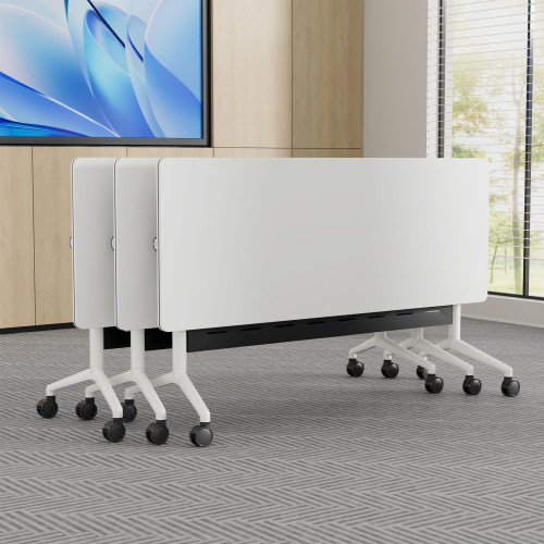 Conference Room Table 8 Pack with Privacy Barrier, Modern Folding Training Tables with Flip Top, Mobile Table with Four Locking Wheels, Executive Desk for Meeting Room, Office, Classroom