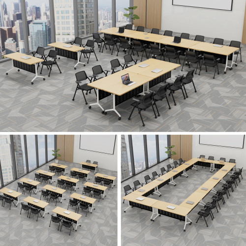 Conference Room Table 8 Pack with Privacy Barrier, Modern Folding Training Tables with Flip Top, Mobile Table with Four Locking Wheels, Executive Desk for Meeting Room, Office, Classroom