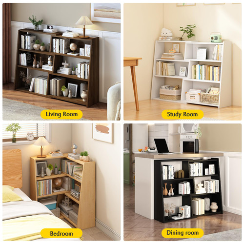 Wooden Extendable Shelf Bookcase, 3-Tier Low Bookshelf, Black, S