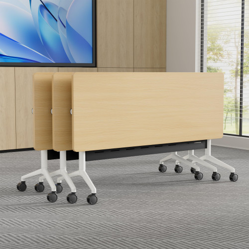 Conference Room Table 10 Pack with Privacy Barrier, Modern Folding Training Tables with Flip Top, Mobile Table with Four Locking Wheels, Executive Desk for Meeting Room, Office, Classroom