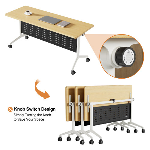 Conference Room Table 10 Pack with Privacy Barrier, Modern Folding Training Tables with Flip Top, Mobile Table with Four Locking Wheels, Executive Desk for Meeting Room, Office, Classroom