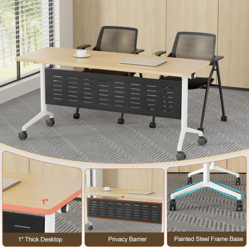 Conference Room Table 10 Pack with Privacy Barrier, Modern Folding Training Tables with Flip Top, Mobile Table with Four Locking Wheels, Executive Desk for Meeting Room, Office, Classroom