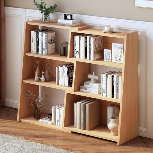 Wooden Extendable Shelf Bookcase, 3-Tier Low Bookshelf, Oak, S
