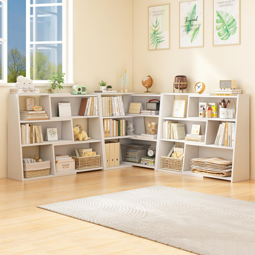 Wooden Extendable Shelf Bookcase, 3-Tier Low Bookshelf, Oak, S