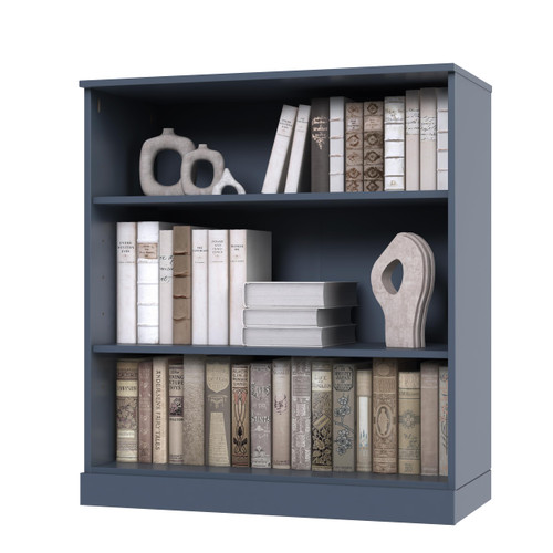 Solid Wood Bookcase - 3-Tier Bookshelf, 36" H x 32” W - Antique Blue, Modular Storage Display, Eco-Friendly Solid Wood, Made in Brazil