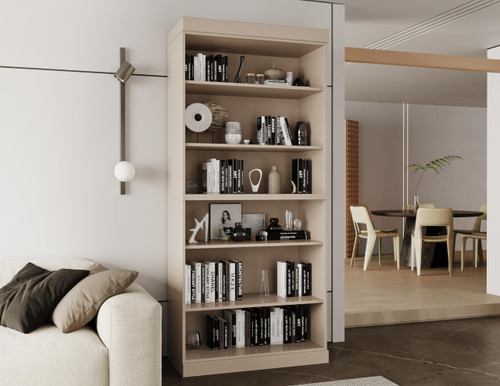 Solid Wood Bookcase - Stackable Modular 6-Tier Bookshelf - 71.5" Tall x 32" Wide - Beige, Open Display Shelf for Living Room, Office, Renewable 100% Eco-Friendly Wood, Made in Brazil