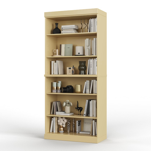 Solid Wood Bookcase - Stackable Modular 6-Tier Bookshelf - 71.5" Tall x 32" Wide - Yellow, Open Display Shelf for Living Room, Office, Renewable 100% Eco-Friendly Wood, Made in Brazil