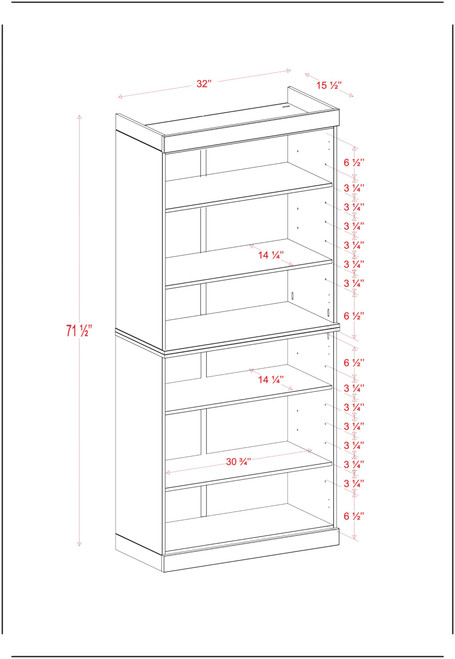 Solid Wood Bookcase – Stackable Modular 6-Tier Bookshelf - 71.5" Tall x 32" Wide – Gray, Open Display Shelf for Living Room, Office, Renewable 100% Eco-Friendly Wood, Made in Brazil