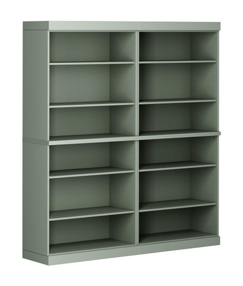 12-Shelf Bookcase, 100% Solid Brazilian Pine Wood, Sage Finish, 64" Wide, 71.5" Tall, Modular Stackable, Adjustable Shelves