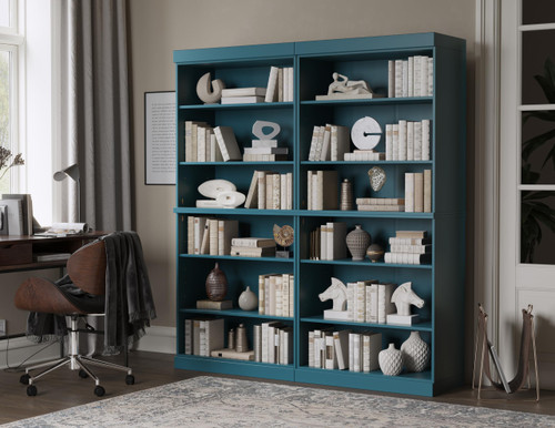 12-Shelf Bookcase - 64" Wide Wooden Bookshelf - Teal Blue, Modular Cabinets with Adjustable Shelves - 71.5" Tall Bookcases for Living Room - 100% Eco-Friendly Wood