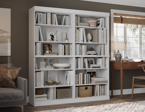 12-Tier White Solid Wood Bookcase - 64" Wide Wooden Bookshelf, Modular Cabinets with Adjustable Shelves - 71.5" Tall Bookcases for Living Room - 100% Eco-Friendly Wood