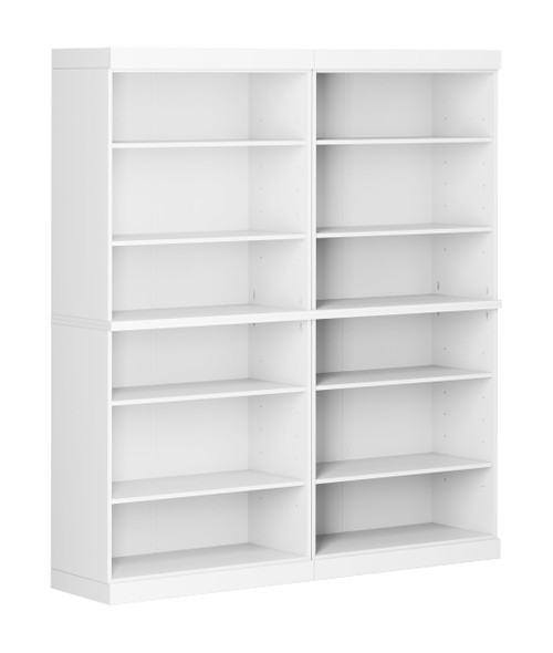 12-Tier White Solid Wood Bookcase - 64" Wide Wooden Bookshelf, Modular Cabinets with Adjustable Shelves - 71.5" Tall Bookcases for Living Room - 100% Eco-Friendly Wood