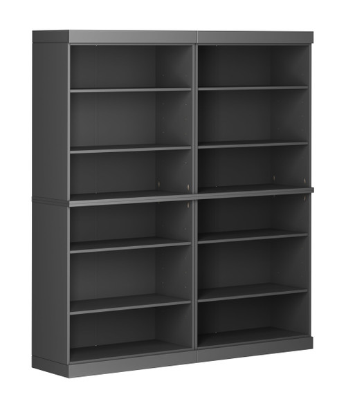 12-Shelf Solid Wood Bookcase - 64" Wide Wooden Bookshelf - Gray Modular Cabinets with Adjustable Shelves - 71.5" Tall Bookcases for Living Room - 100% Eco-Friendly Wood