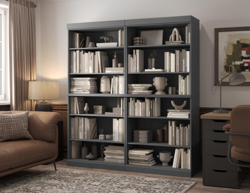 12-Shelf Solid Wood Bookcase - 64" Wide Wooden Bookshelf - Gray Modular Cabinets with Adjustable Shelves - 71.5" Tall Bookcases for Living Room - 100% Eco-Friendly Wood