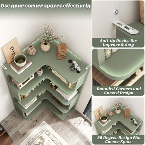 Corner Book Shelf - 5-Shelf L Shaped Corner Bookshelf with Baffle