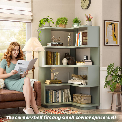 Corner Book Shelf - 5-Shelf L Shaped Corner Bookshelf with Baffle