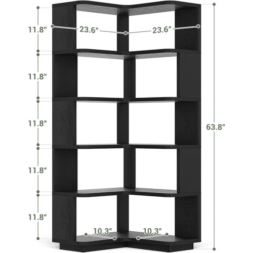 Corner Book Shelf, 6-Shelf L Shaped Corner Bookshelf with Baffle