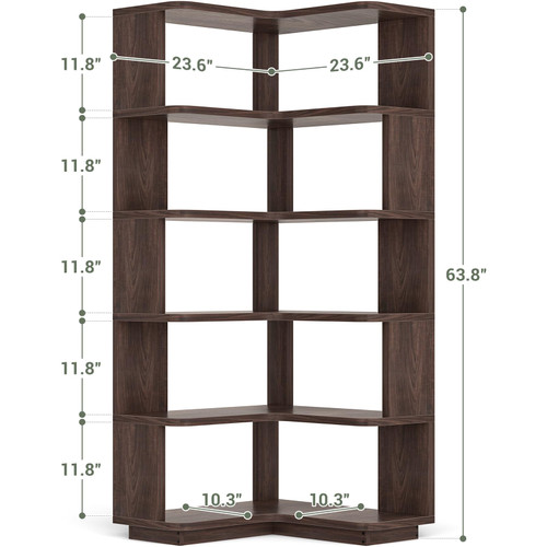 Corner Book Shelf, 6-Shelf L Shaped Corner Bookshelf with Baffle