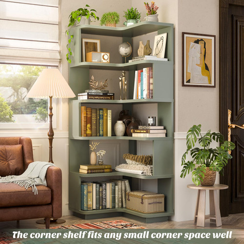 Corner Book Shelf, 6-Shelf L Shaped Corner Bookshelf with Baffle