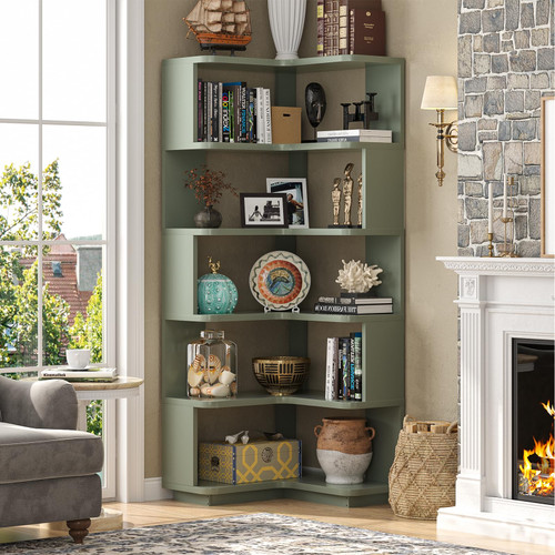Corner Book Shelf, 6-Shelf L Shaped Corner Bookshelf with Baffle