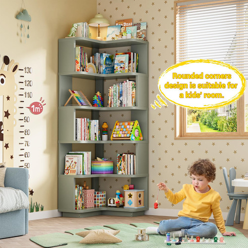 Corner Book Shelf, 6-Shelf L Shaped Corner Bookshelf with Baffle