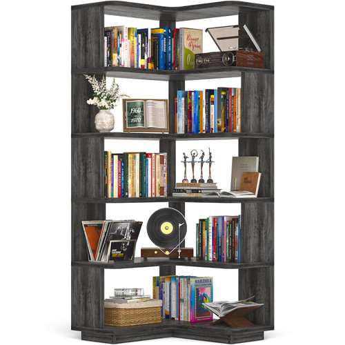 Corner Book Shelf, 6-Shelf L Shaped Corner Bookshelf with Baffle