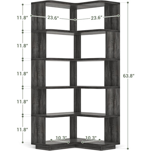Corner Book Shelf, 6-Shelf L Shaped Corner Bookshelf with Baffle