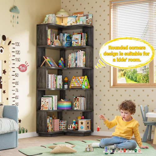 Corner Book Shelf, 6-Shelf L Shaped Corner Bookshelf with Baffle