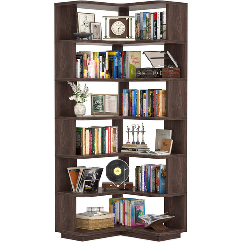 Corner Book Shelf, 7-Shelf L Shaped Corner Bookshelf with Baffle