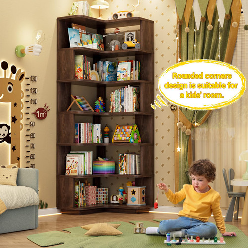 Corner Book Shelf, 7-Shelf L Shaped Corner Bookshelf with Baffle