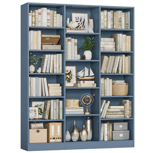 Triple Wide Bookshelf, Large Bookshelf with 17 Display Shelves
