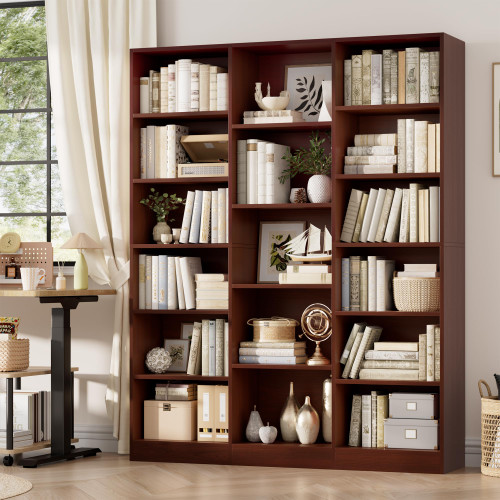 Triple Wide Bookshelf, Large Bookshelf with 17 Display Shelves