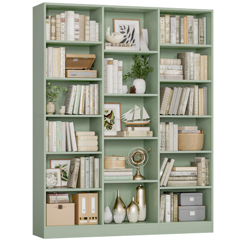 Triple Wide Bookshelf, Large Bookshelf with 17 Display Shelves