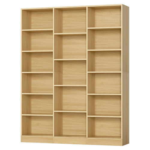 Triple Wide Bookshelf, Large Bookshelf with 17 Display Shelves