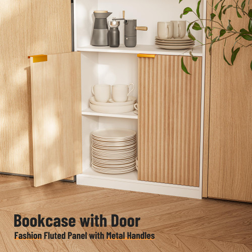 69" Tall Book Shelve Bookcases with Doors, Floor Standing 6 Shelf Display Shelves, Freestanding Shelving Unit with Closed Doors for Storage, Home Decor Furniture for Living Room Home Office