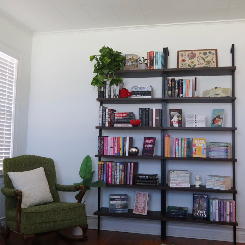 6-Shelf Tall Bookcase, Wall Mount Bookshelf with Natural Wood Finish and Industrial Metal Frame, Nutmeg/Matte Black, Set of 2