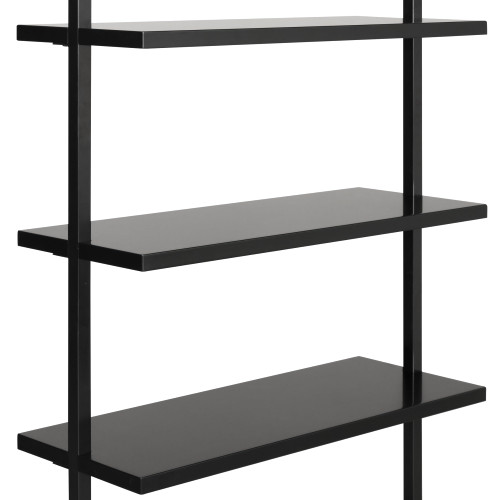 6-Shelf Tall Bookcase, Wall Mount Bookshelf Wood Shelves and Metal Frame, Matte Black, Set of 4