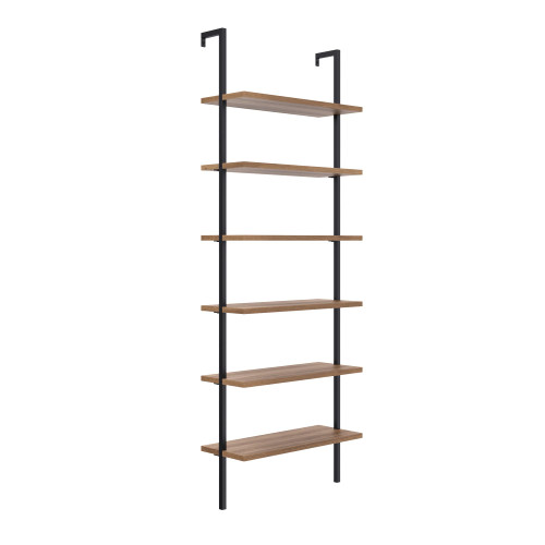 6-Shelf Tall Bookcase, Wall Mount Bookshelf with Reclaimed Oak Wood and Industrial Metal Frame, Reclaimed Oak/Matte Black, Set of 4