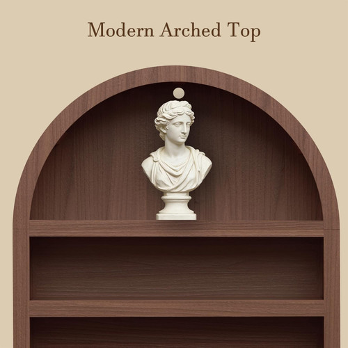 Book Shelf 70" Tall Bookcase with Drawer,7-Tier Arched Cabinet with Storage and Fluted Door,Mid-Century Modern Modular Arch Bookshelf for Office Living Room Bedroom Library (Walnut, 1)