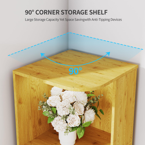 Corner Bookcase with 5 Shelves and 3-Color LED Sensor Lights - Wood