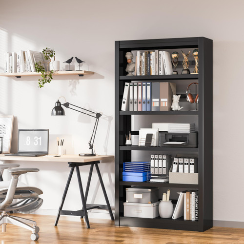 5 Tier Metal Bookshelf,69'' Tall Heavy Duty Bookcase with Adjustable Shelves,Black Large Modern Bookshelves,Industrial Open Bookcases for Library,Office,Study Room,Living Room