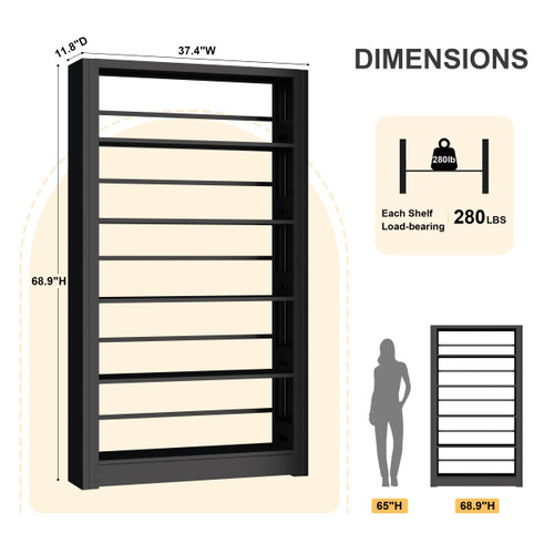 69" Tall Bookshelf, 5 Tier Black Bookcase with Adjustable Shelves, Freestanding Large Open Book Shelf Etagere Bookcase for Bedroom, Library, Living Room, Office