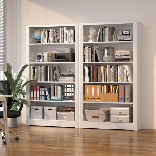Metal White Bookshelf, 69" Tall Bookshelf with Adjustable Shelves, 5 Shelf Bookcase, Large Bookshelves and Bookcases, Book Shelf Organizer for Home Office, Library, Bedroom, Living Room