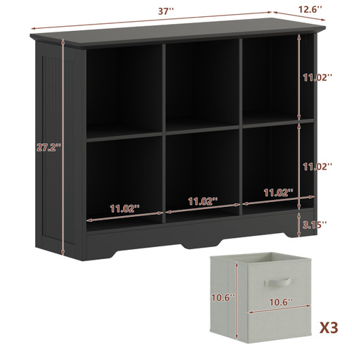 6 Cube Storage Organizer with 3 Fabric Drawers and Removable Shelves — Modular Cube Bookshelf for Bedroom, Living Room, or Home Office, Short Cube Bookcase for Toys, Decor,Black