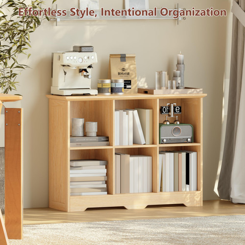 6 Cube Storage Organizer with 3 Fabric Drawers and Removable Shelves — Modular Cube Bookshelf for Bedroom, Living Room, or Home Office, Short Cube Bookcase for Toys, Decor,Natural Wood